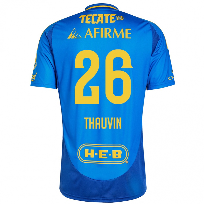 Niño Fútbol Camiseta Florian Thauvin #26 Azul Amarillo 2ª Equipación 2024/25 Argentina