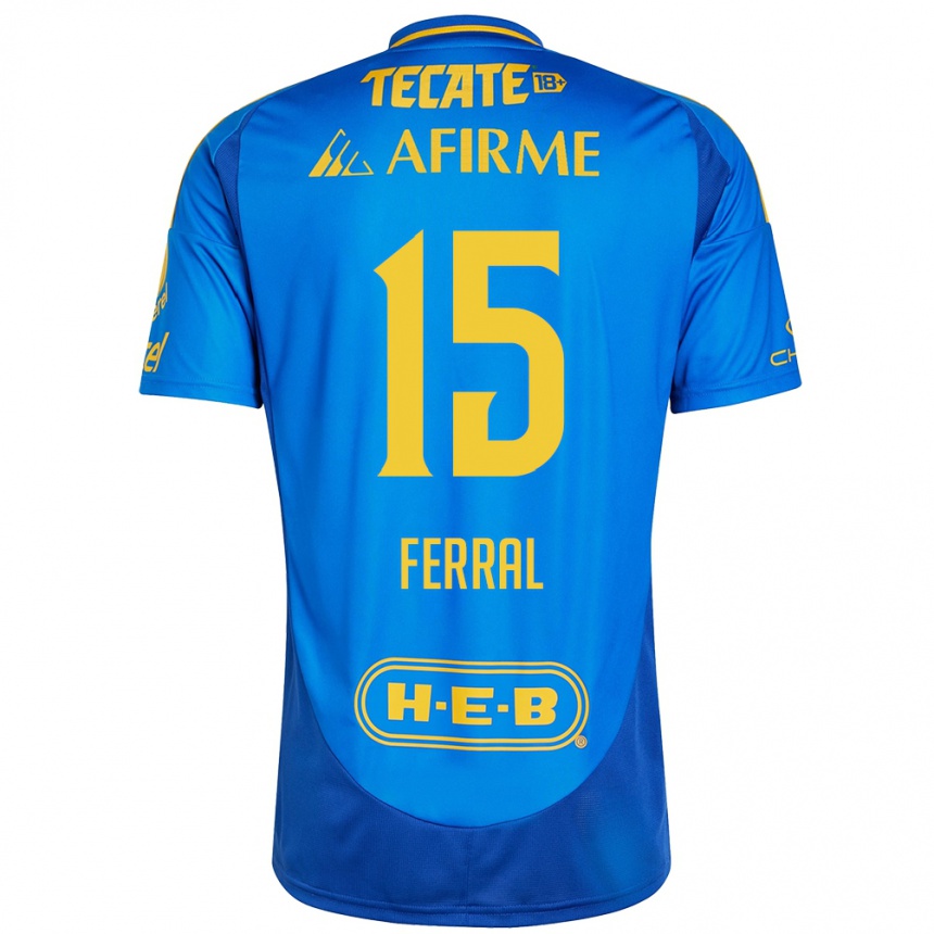 Niño Fútbol Camiseta Cristina Ferral #15 Azul Amarillo 2ª Equipación 2024/25 Argentina