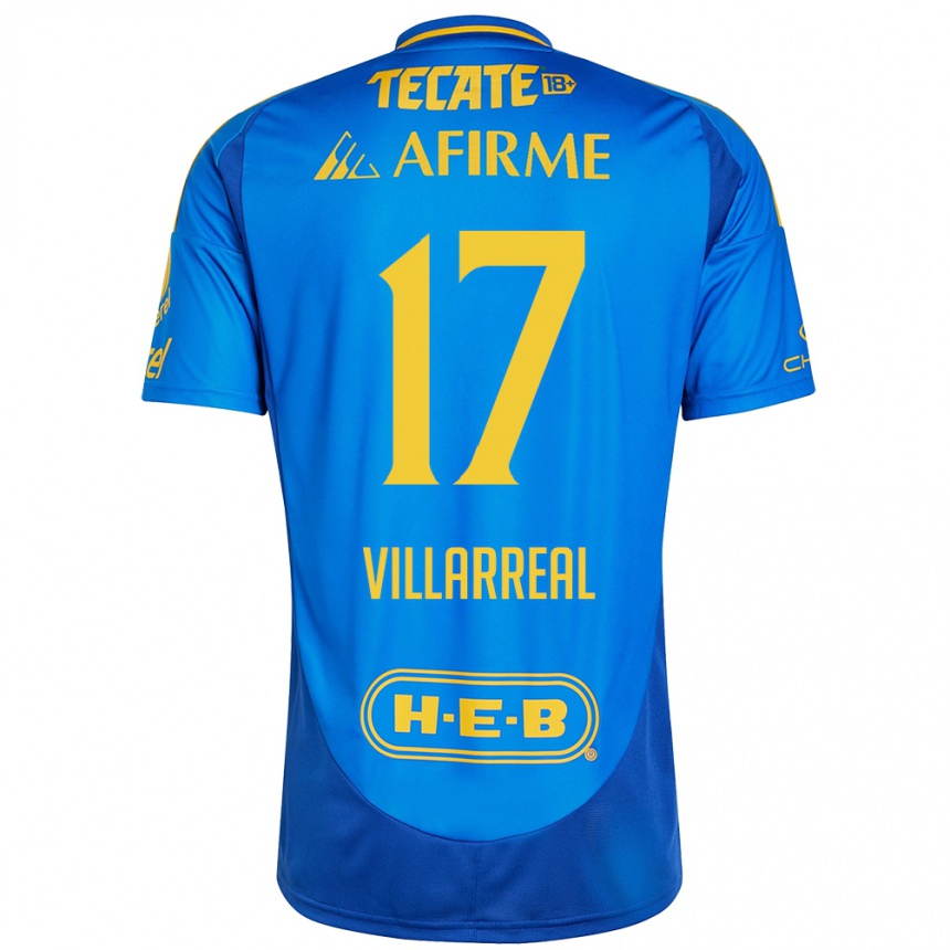 Niño Fútbol Camiseta Natalia Villarreal #17 Azul Amarillo 2ª Equipación 2024/25 Argentina