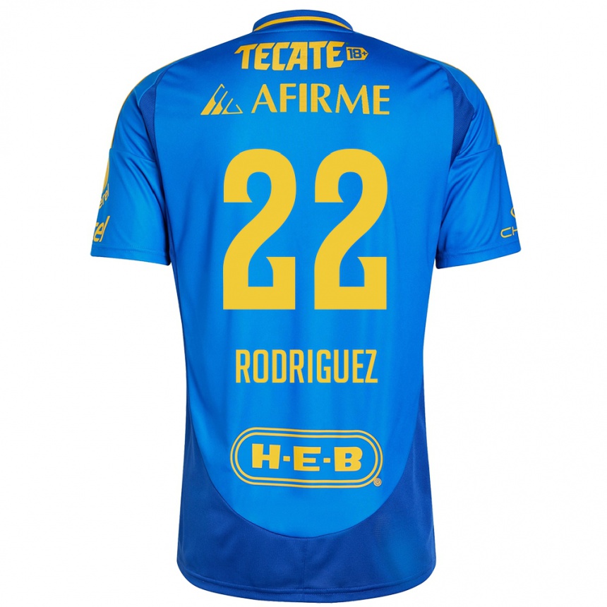 Niño Fútbol Camiseta Anika Rodriguez #22 Azul Amarillo 2ª Equipación 2024/25 Argentina