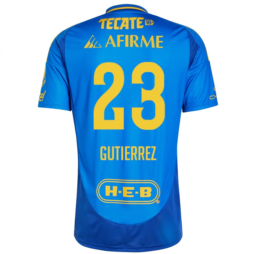 Niño Fútbol Camiseta Jana Gutierrez #23 Azul Amarillo 2ª Equipación 2024/25 Argentina