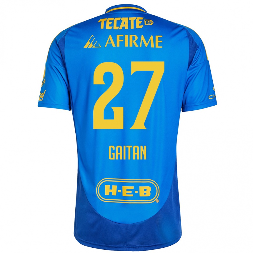 Niño Fútbol Camiseta Natalia Gaitan #27 Azul Amarillo 2ª Equipación 2024/25 Argentina