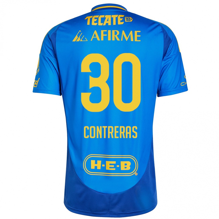 Niño Fútbol Camiseta Lizeth Contreras #30 Azul Amarillo 2ª Equipación 2024/25 Argentina