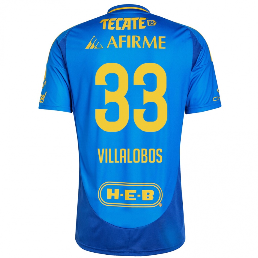 Niño Fútbol Camiseta Vania Villalobos #33 Azul Amarillo 2ª Equipación 2024/25 Argentina