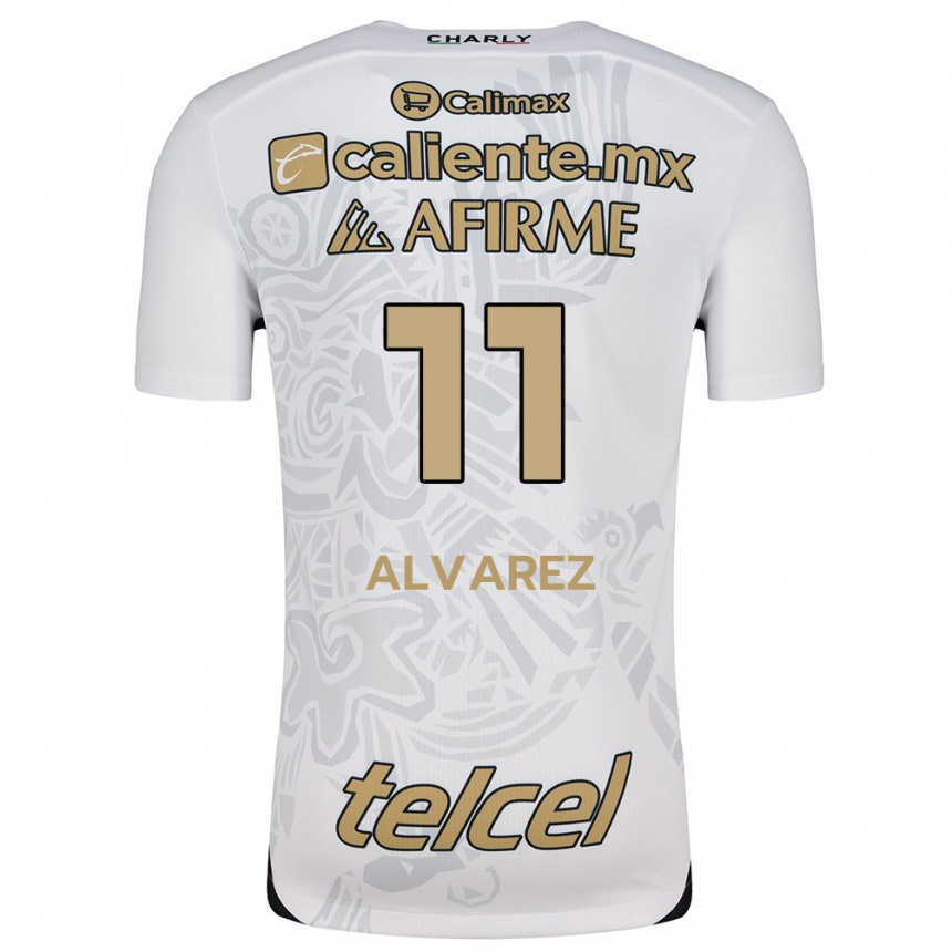 Niño Fútbol Camiseta Efraín Álvarez #11 Blanco Negro 2ª Equipación 2024/25 Argentina