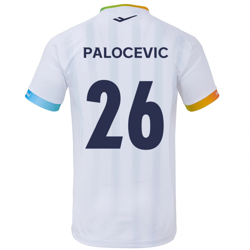 Niño Fútbol Camiseta Aleksandar Palocevic #26 Blanco Azul 2ª Equipación 2024/25 Argentina