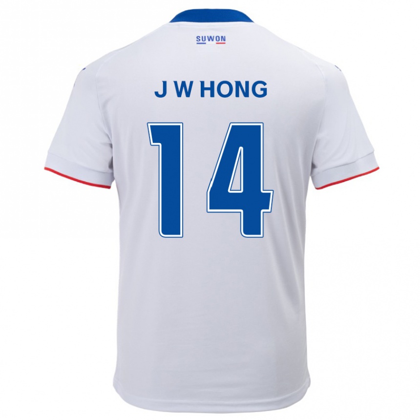 Niño Fútbol Camiseta Won-Jin Hong #14 Blanco Azul 2ª Equipación 2024/25 Argentina