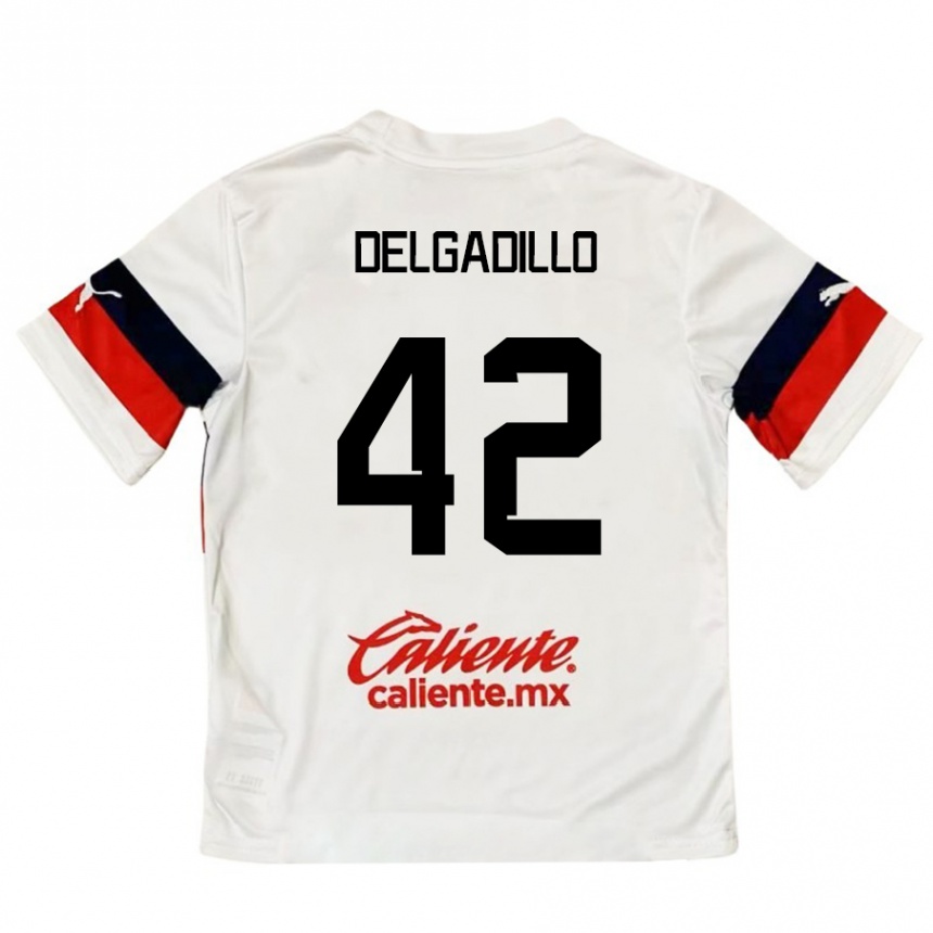 Niño Fútbol Camiseta Diego Delgadillo #42 Blanco Rojo 2ª Equipación 2024/25 Argentina