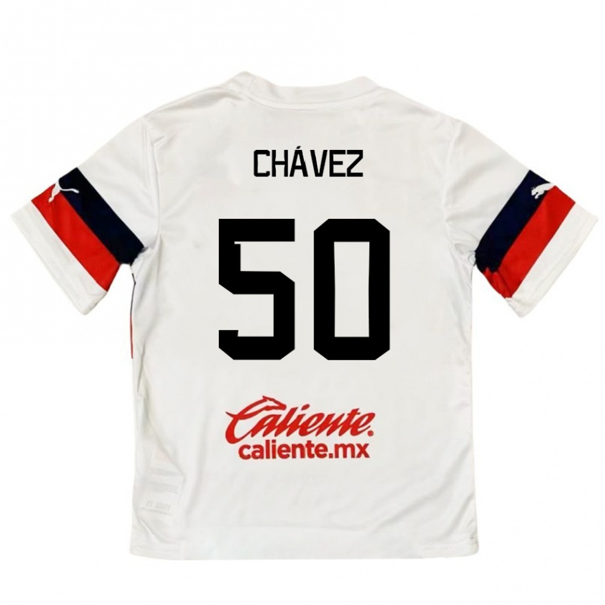 Niño Fútbol Camiseta Mateo Chávez #50 Blanco Rojo 2ª Equipación 2024/25 Argentina