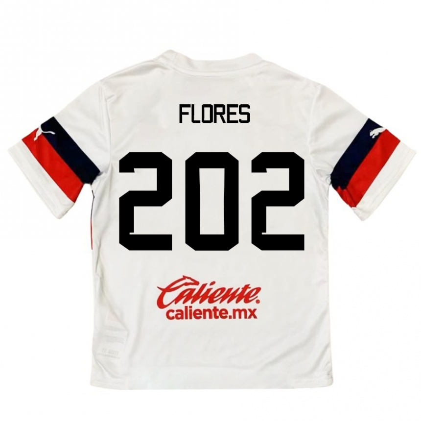 Niño Fútbol Camiseta Daniel Flores #202 Blanco Rojo 2ª Equipación 2024/25 Argentina