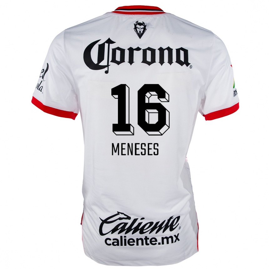 Niño Fútbol Camiseta Jean Meneses #16 Blanco Rojo 2ª Equipación 2024/25 Argentina