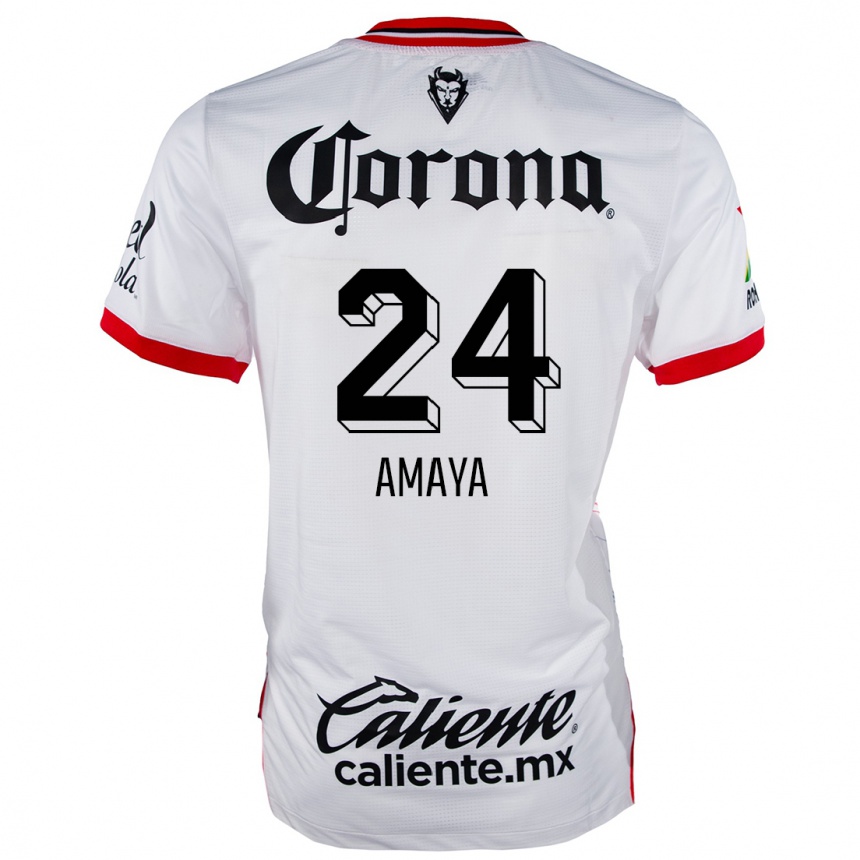 Niño Fútbol Camiseta Frankie Amaya #24 Blanco Rojo 2ª Equipación 2024/25 Argentina