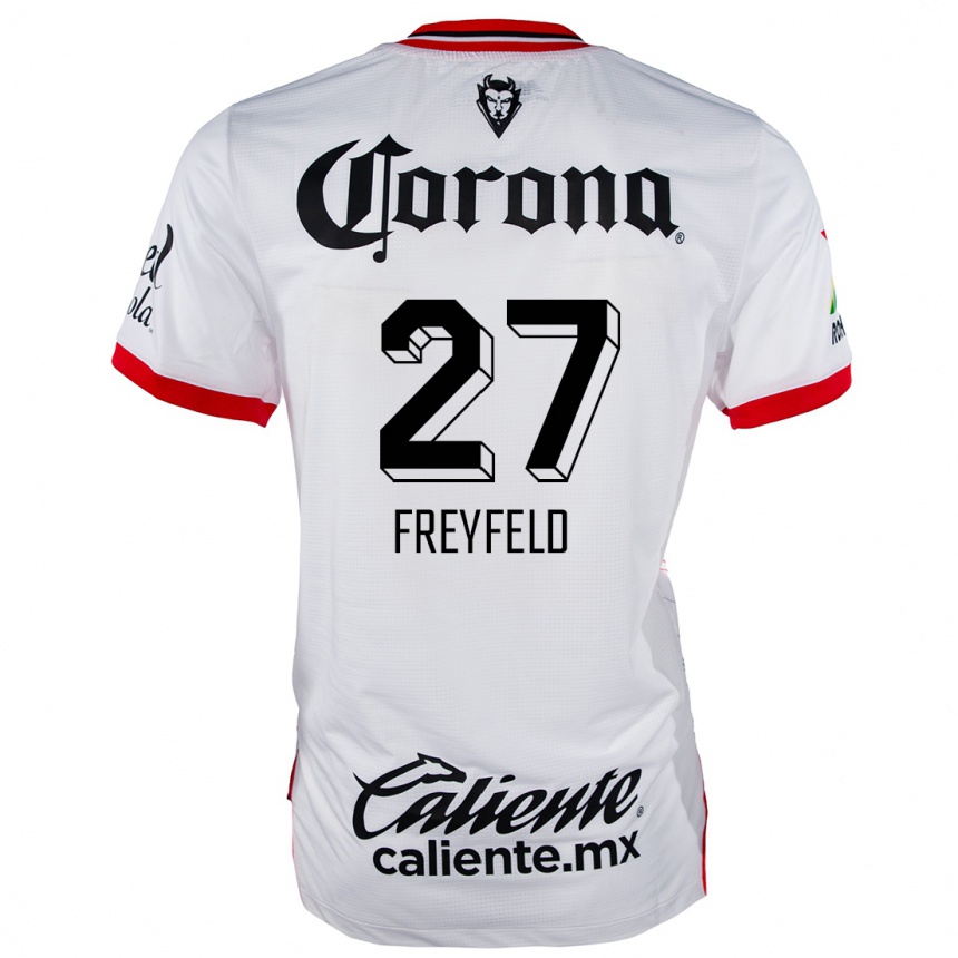 Niño Fútbol Camiseta Emiliano Freyfeld #27 Blanco Rojo 2ª Equipación 2024/25 Argentina