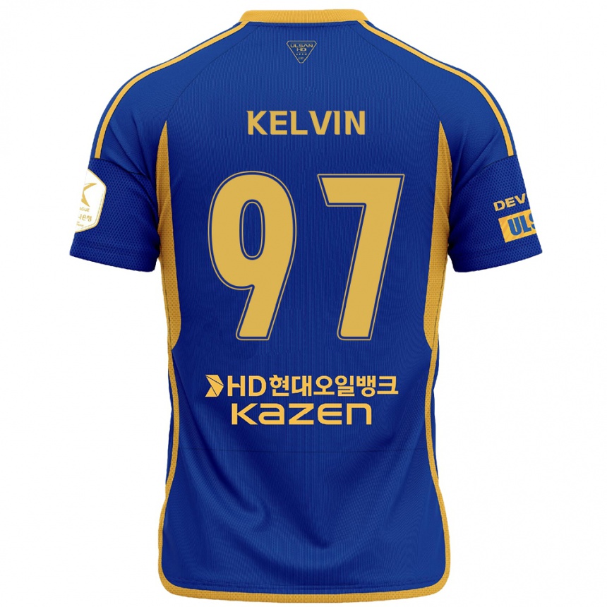 Hombre Fútbol Camiseta Kelvin #97 Azul Amarillo 1ª Equipación 2024/25 Argentina