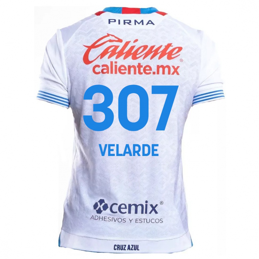 Hombre Fútbol Camiseta Juan Velarde #307 Blanco Azul 2ª Equipación 2024/25 Argentina