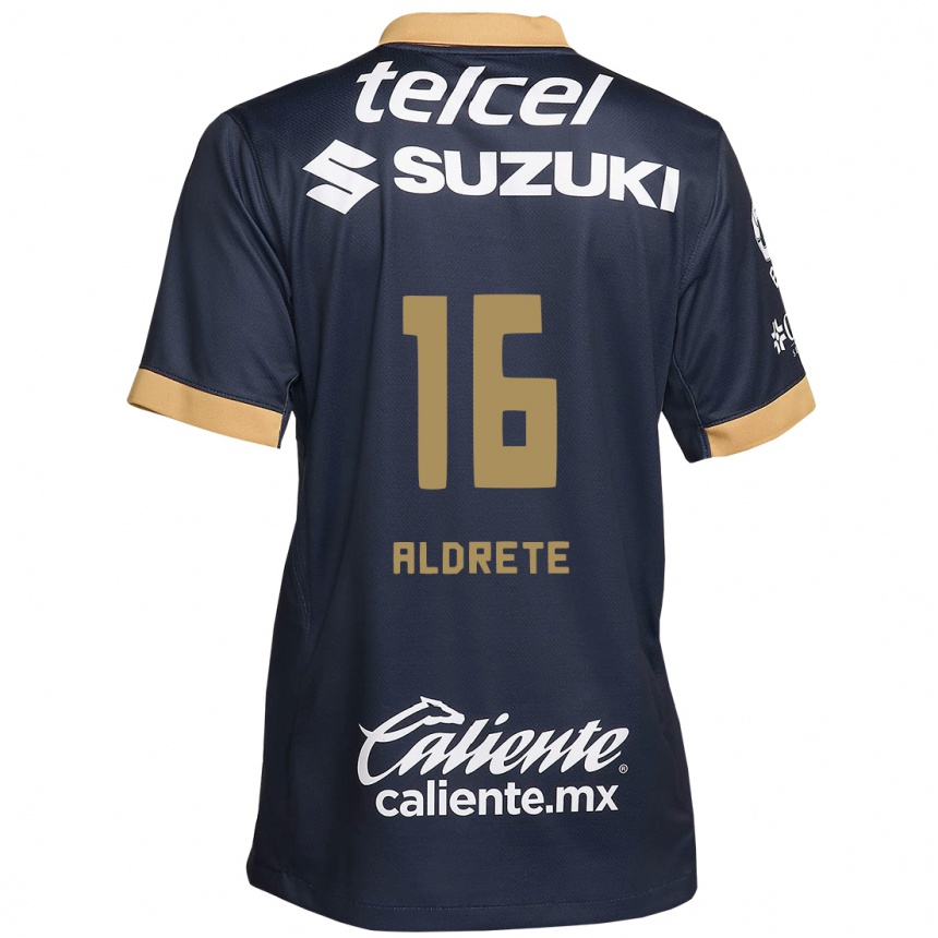 Hombre Fútbol Camiseta Adrián Aldrete #16 Obsidiana Dorada Blanca 2ª Equipación 2024/25 Argentina