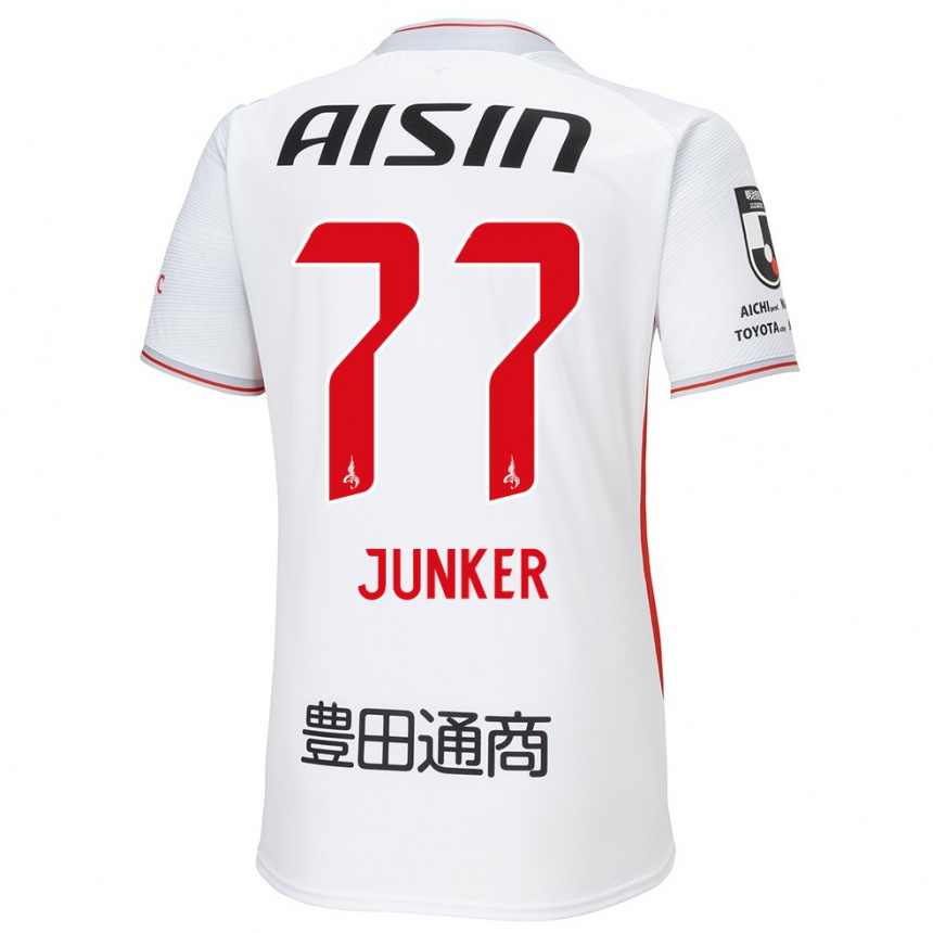 Hombre Fútbol Camiseta Kasper Junker #77 Blanco Amarillo Rojo 2ª Equipación 2024/25 Argentina