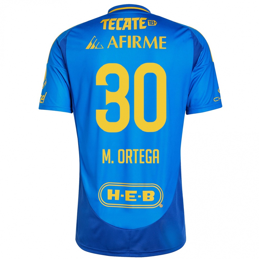 Hombre Fútbol Camiseta Miguel Ortega #30 Azul Amarillo 2ª Equipación 2024/25 Argentina