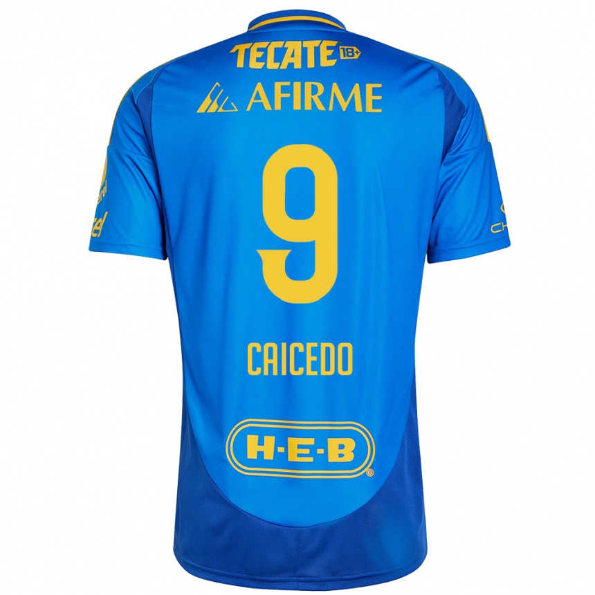 Hombre Fútbol Camiseta Jordy Caicedo #9 Azul Amarillo 2ª Equipación 2024/25 Argentina