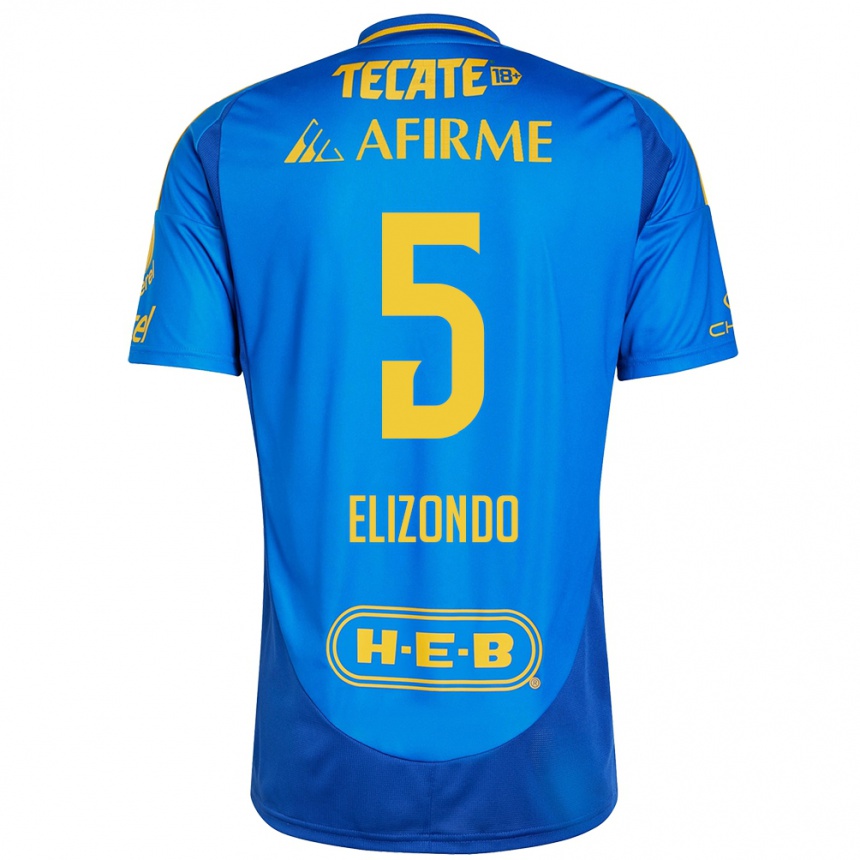 Hombre Fútbol Camiseta Fernanda Elizondo #5 Azul Amarillo 2ª Equipación 2024/25 Argentina