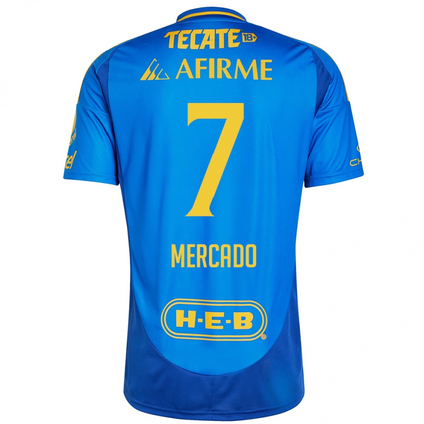 Hombre Fútbol Camiseta Liliana Mercado #7 Azul Amarillo 2ª Equipación 2024/25 Argentina