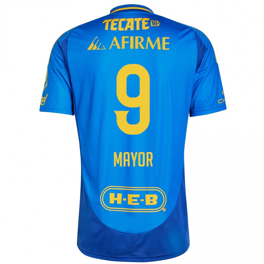 Hombre Fútbol Camiseta Stephany Mayor #9 Azul Amarillo 2ª Equipación 2024/25 Argentina