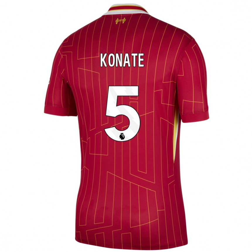 Niño Fútbol Camiseta Ibrahima Konate #5 Rojo Amarillo Blanco 1ª Equipación 2024/25 Argentina