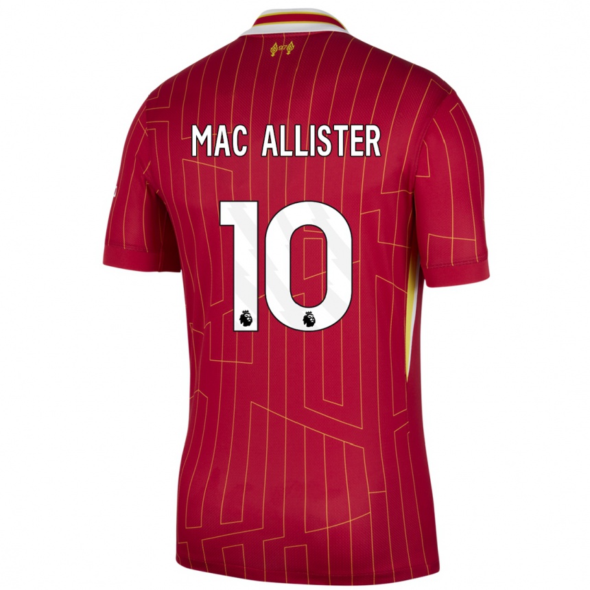 Niño Fútbol Camiseta Alexis Mac Allister #10 Rojo Amarillo Blanco 1ª Equipación 2024/25 Argentina