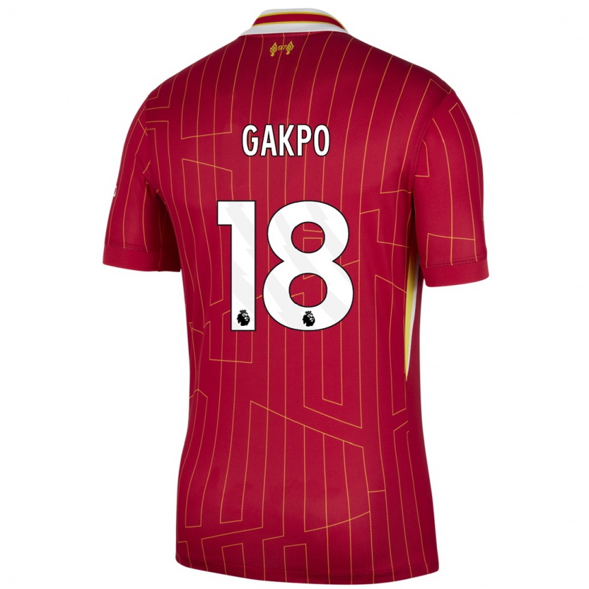 Niño Fútbol Camiseta Cody Gakpo #18 Rojo Amarillo Blanco 1ª Equipación 2024/25 Argentina