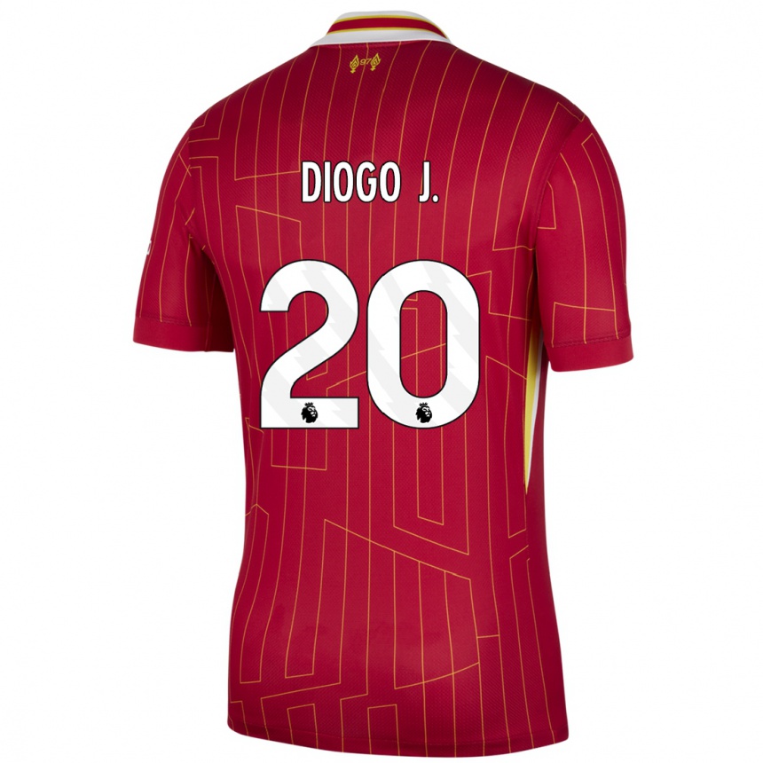 Niño Fútbol Camiseta Diogo Jota #20 Rojo Amarillo Blanco 1ª Equipación 2024/25 Argentina