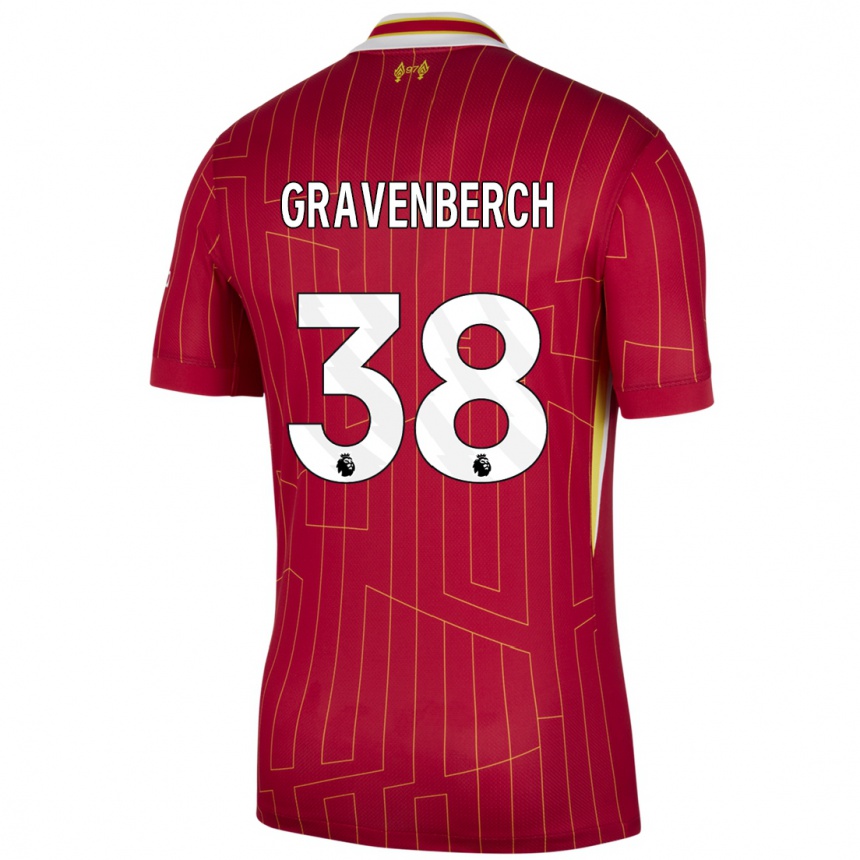 Niño Fútbol Camiseta Ryan Gravenberch #38 Rojo Amarillo Blanco 1ª Equipación 2024/25 Argentina