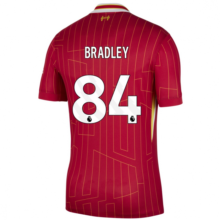 Niño Fútbol Camiseta Conor Bradley #84 Rojo Amarillo Blanco 1ª Equipación 2024/25 Argentina