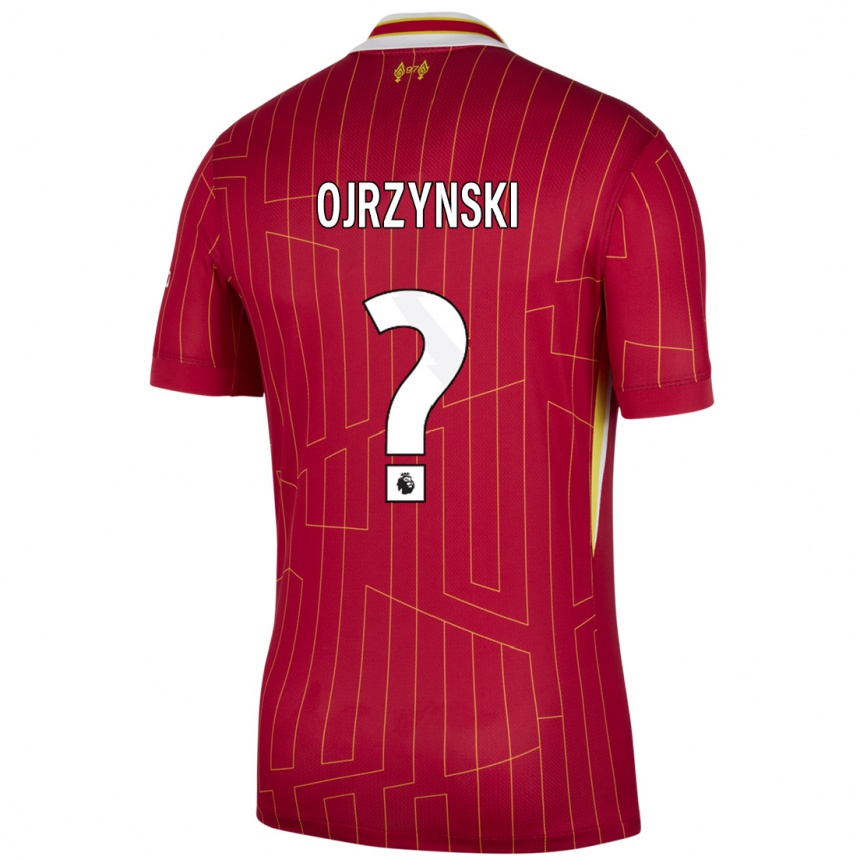 Niño Fútbol Camiseta Jakub Ojrzynski #0 Rojo Amarillo Blanco 1ª Equipación 2024/25 Argentina