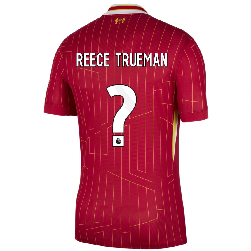 Niño Fútbol Camiseta Reece Trueman #0 Rojo Amarillo Blanco 1ª Equipación 2024/25 Argentina