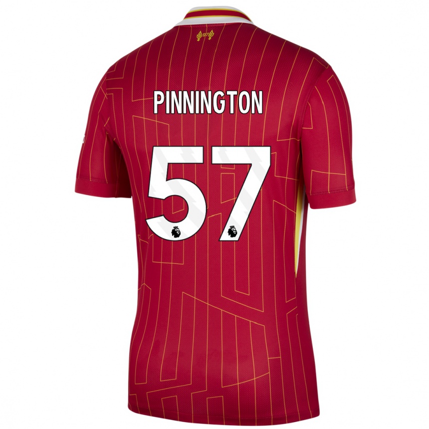 Niño Fútbol Camiseta Carter Pinnington #57 Rojo Amarillo Blanco 1ª Equipación 2024/25 Argentina