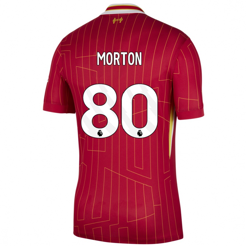 Niño Fútbol Camiseta Tyler Morton #80 Rojo Amarillo Blanco 1ª Equipación 2024/25 Argentina