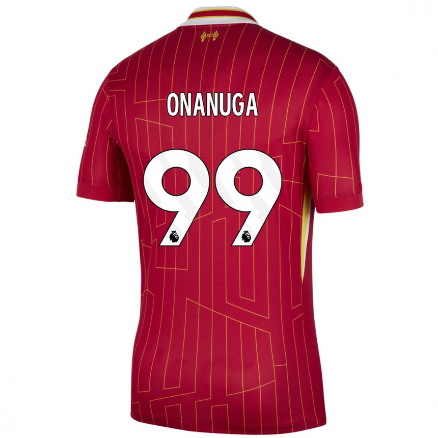 Niño Fútbol Camiseta Fola Onanuga #99 Rojo Amarillo Blanco 1ª Equipación 2024/25 Argentina