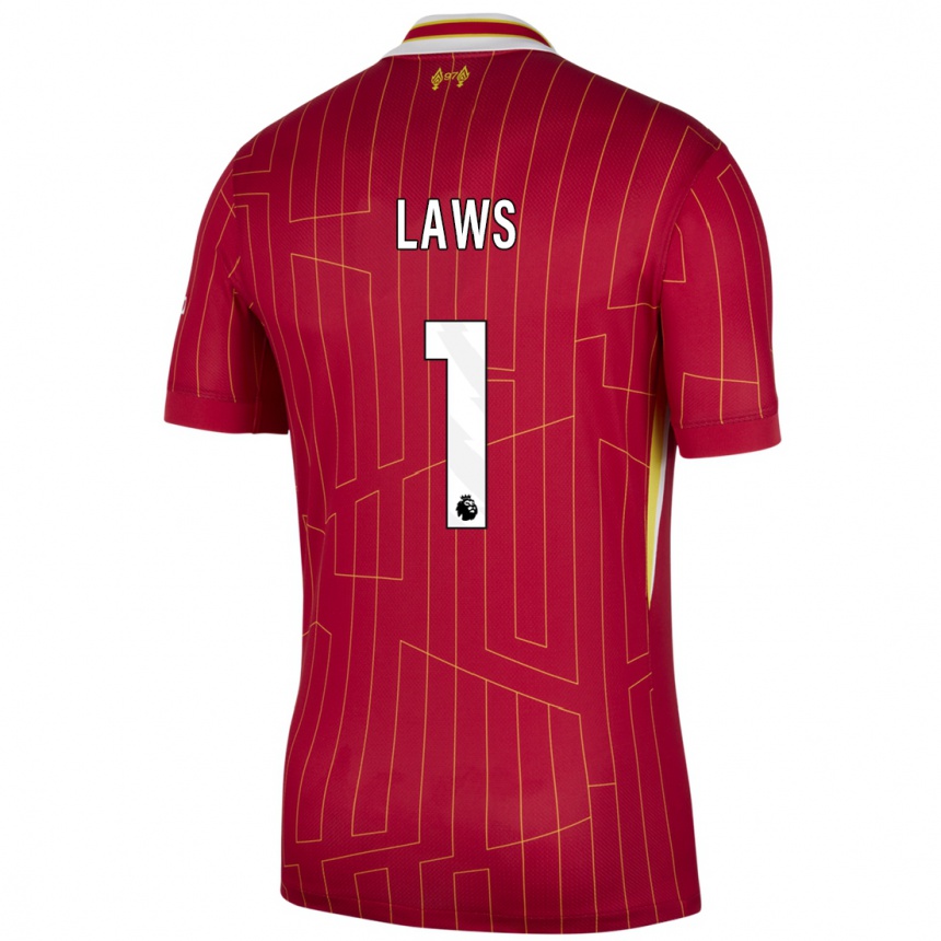 Niño Fútbol Camiseta Rachael Laws #1 Rojo Amarillo Blanco 1ª Equipación 2024/25 Argentina