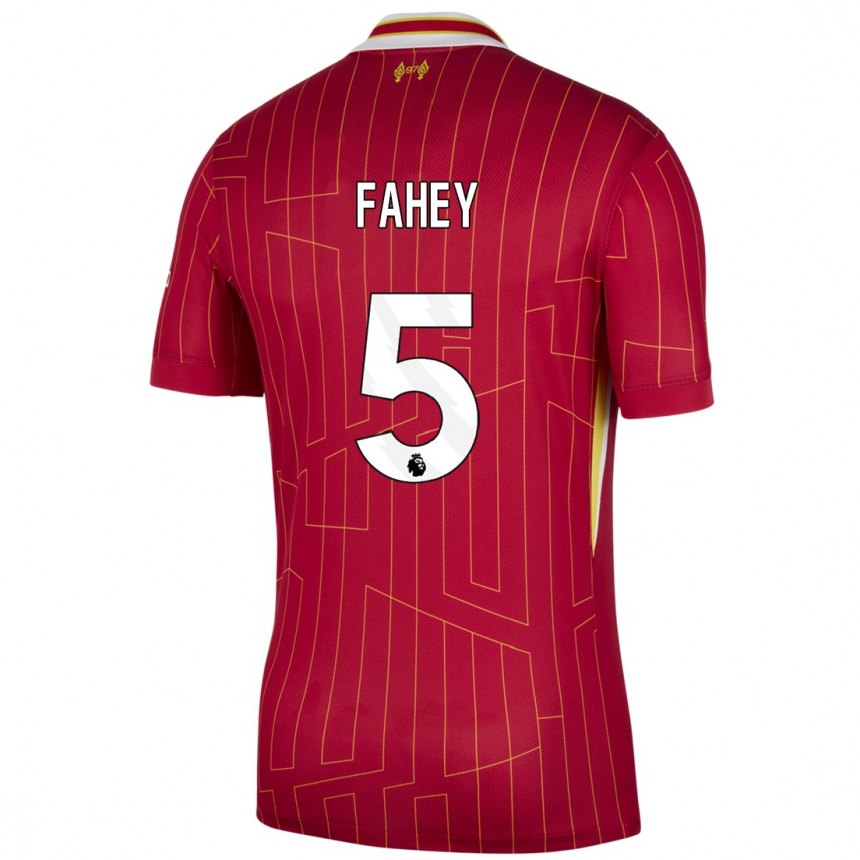 Niño Fútbol Camiseta Niamh Fahey #5 Rojo Amarillo Blanco 1ª Equipación 2024/25 Argentina