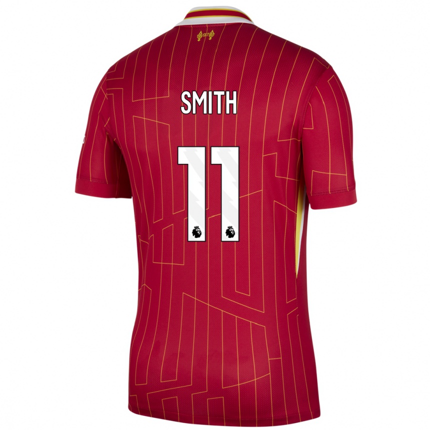 Niño Fútbol Camiseta Olivia Smith #11 Rojo Amarillo Blanco 1ª Equipación 2024/25 Argentina