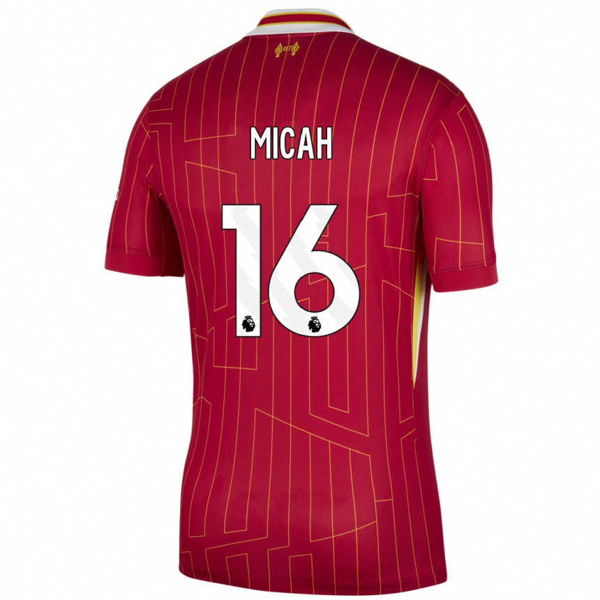 Niño Fútbol Camiseta Teagan Micah #16 Rojo Amarillo Blanco 1ª Equipación 2024/25 Argentina