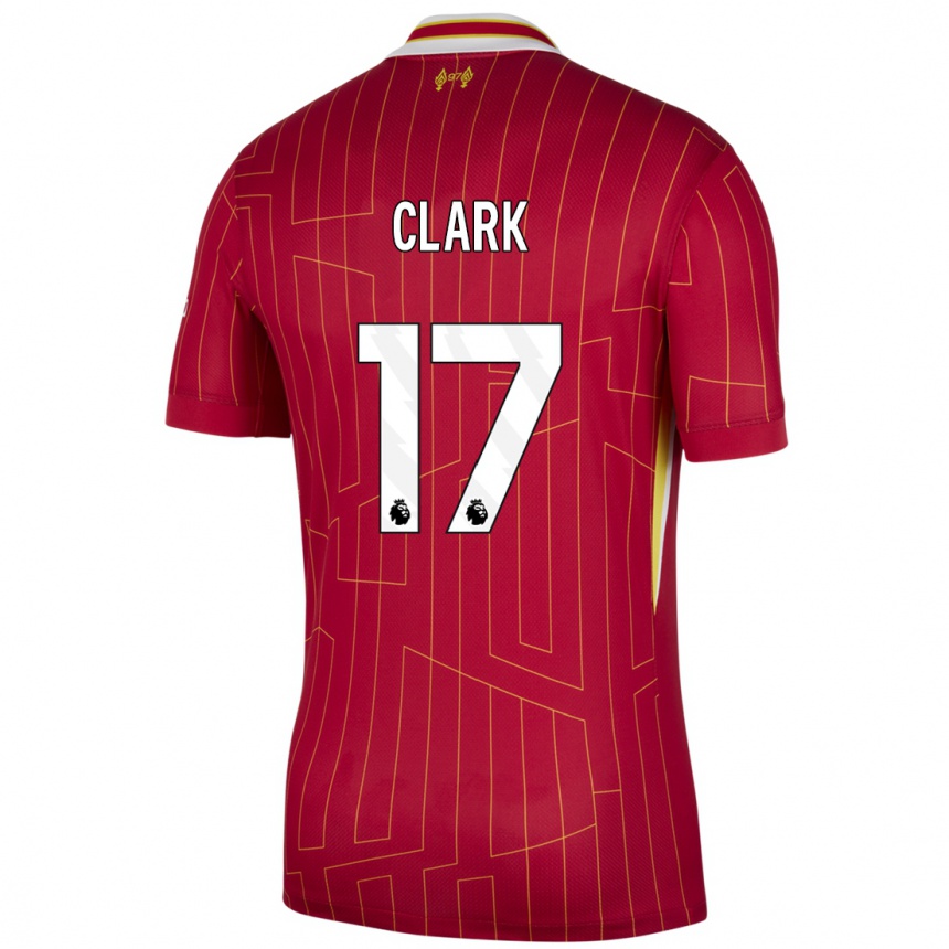 Niño Fútbol Camiseta Jenna Clark #17 Rojo Amarillo Blanco 1ª Equipación 2024/25 Argentina