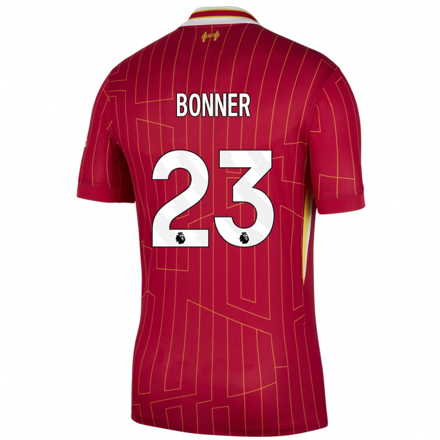 Niño Fútbol Camiseta Gemma Bonner #23 Rojo Amarillo Blanco 1ª Equipación 2024/25 Argentina