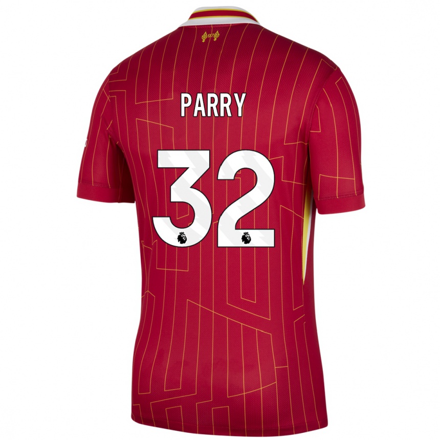 Niño Fútbol Camiseta Lucy Parry #32 Rojo Amarillo Blanco 1ª Equipación 2024/25 Argentina