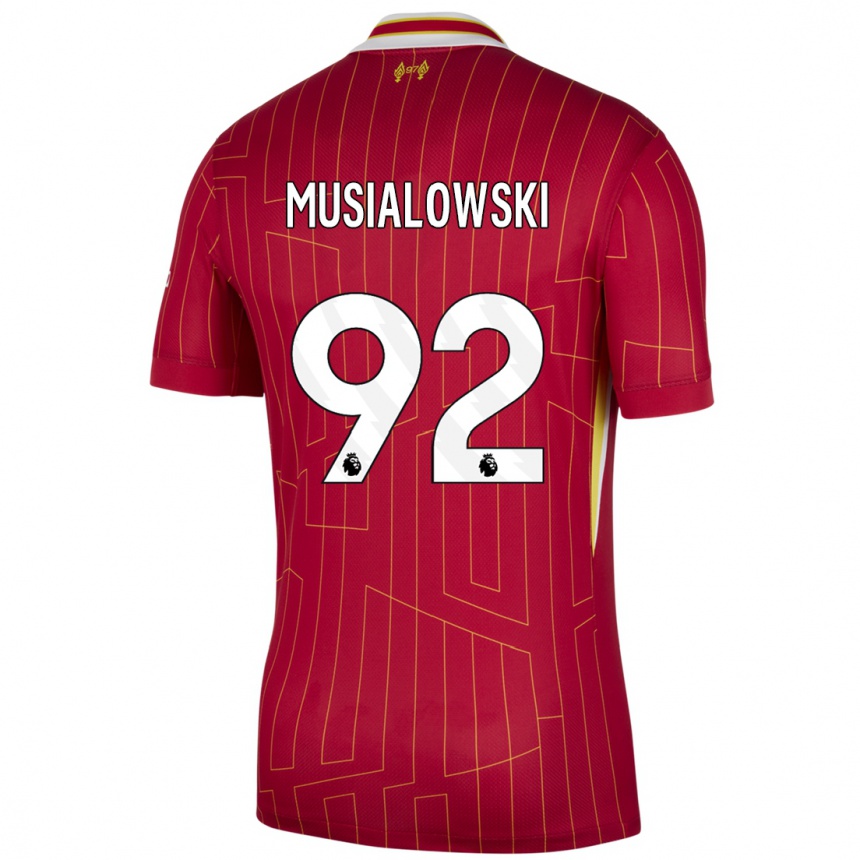 Niño Fútbol Camiseta Mateusz Musialowski #92 Rojo Amarillo Blanco 1ª Equipación 2024/25 Argentina