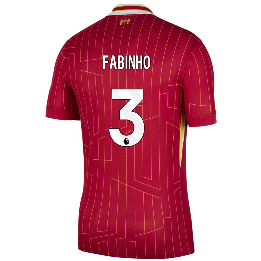 Niño Fútbol Camiseta Fabinho #3 Rojo Amarillo Blanco 1ª Equipación 2024/25 Argentina