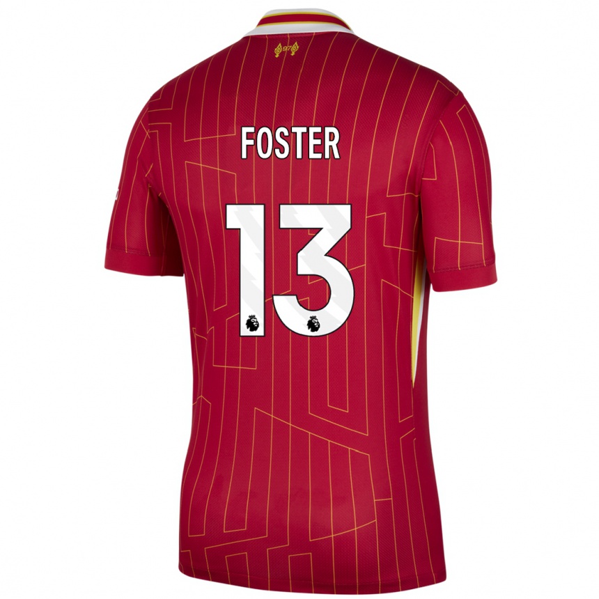 Niño Fútbol Camiseta Rylee Foster #13 Rojo Amarillo Blanco 1ª Equipación 2024/25 Argentina