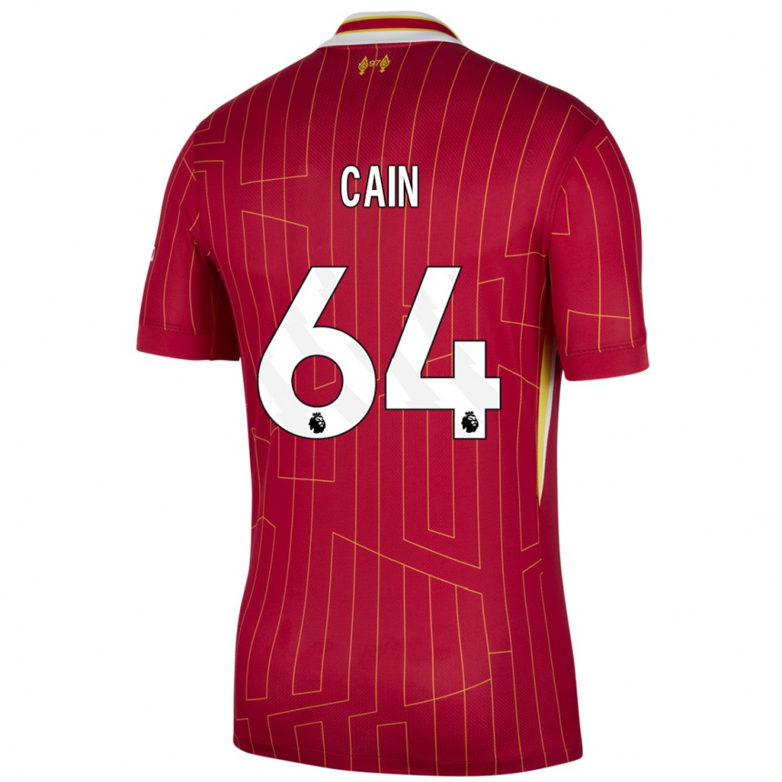 Niño Fútbol Camiseta Jake Cain #64 Rojo Amarillo Blanco 1ª Equipación 2024/25 Argentina