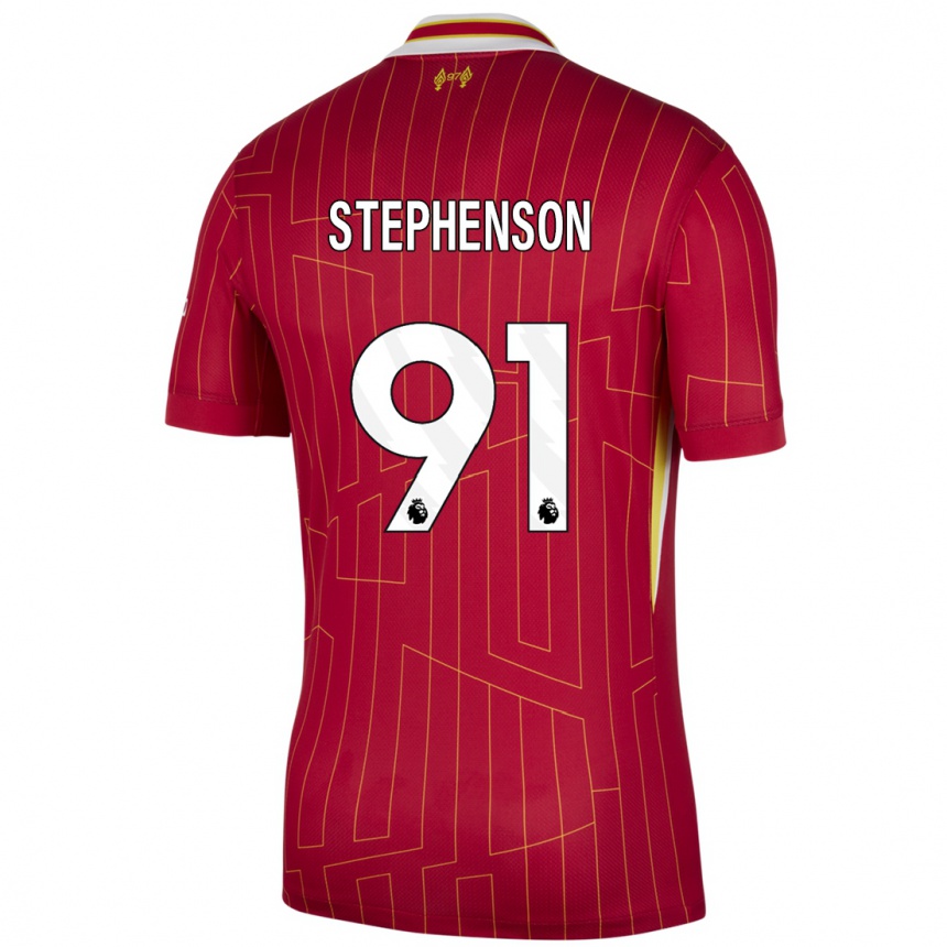 Niño Fútbol Camiseta Luca Stephenson #91 Rojo Amarillo Blanco 1ª Equipación 2024/25 Argentina