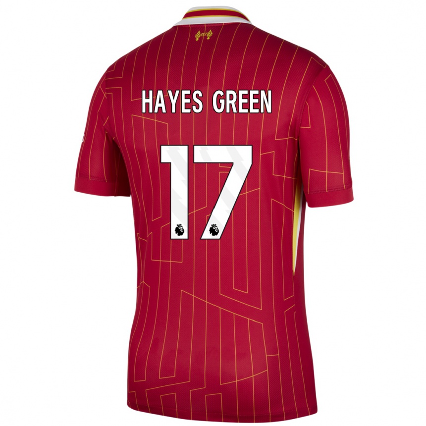 Niño Fútbol Camiseta Charlie Hayes-Green #17 Rojo Amarillo Blanco 1ª Equipación 2024/25 Argentina